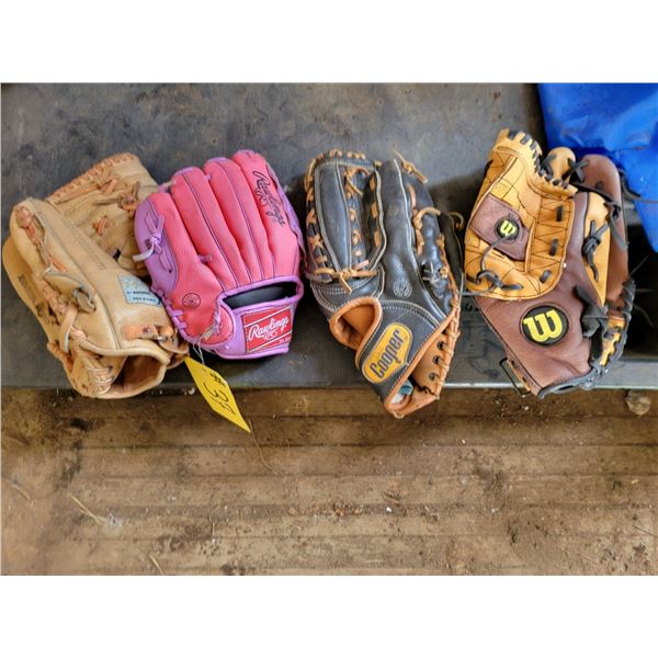 4- Baseball gloves, various sizes and brands