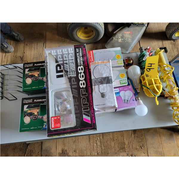 2- Flood lights, trouble lights, 2- 12V headlights & various bulbs
