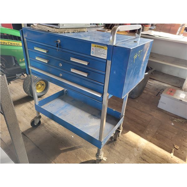 Blue rolling cabinet, 16.5" x 34" c/w key
