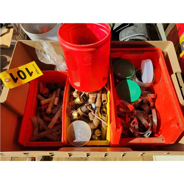 Qty of brass, plastic fittings & qty of hose clamps