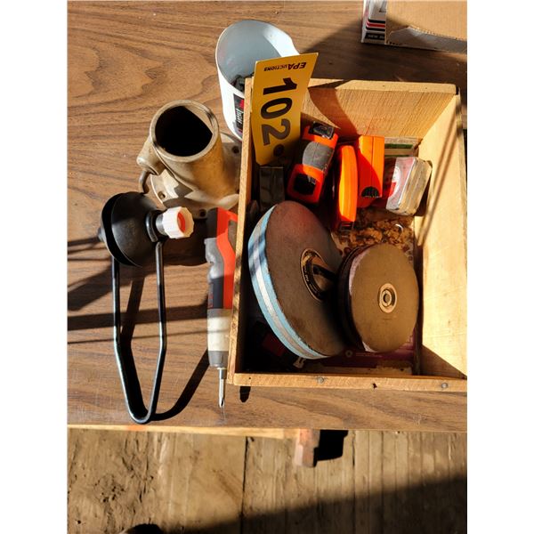 8- Tape measures, B&D 12V drill, spark plug connectors