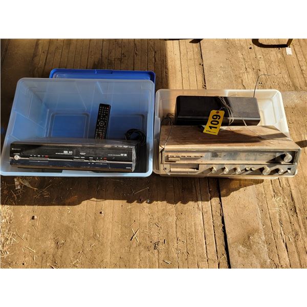 2- Stereos & 2-plastic crates