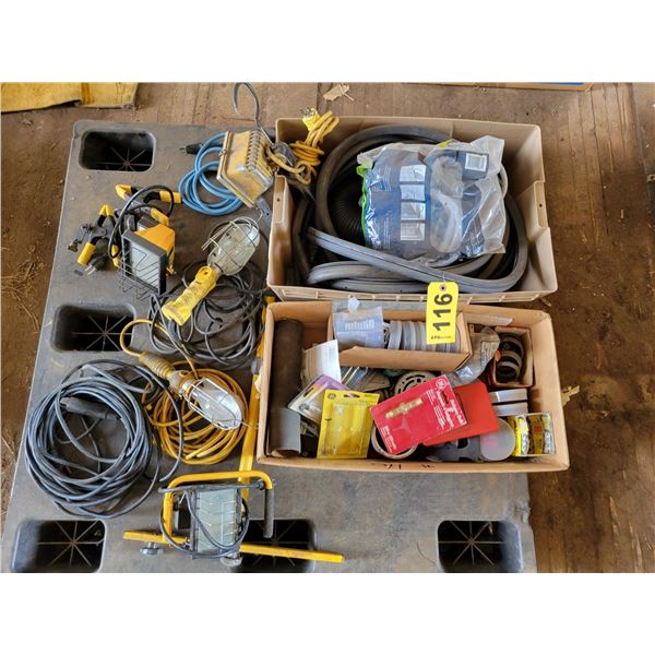 (Lots 115 & 117 are a Group Lot) Various trouble lights, cords, door molding, washers, nuts, light b