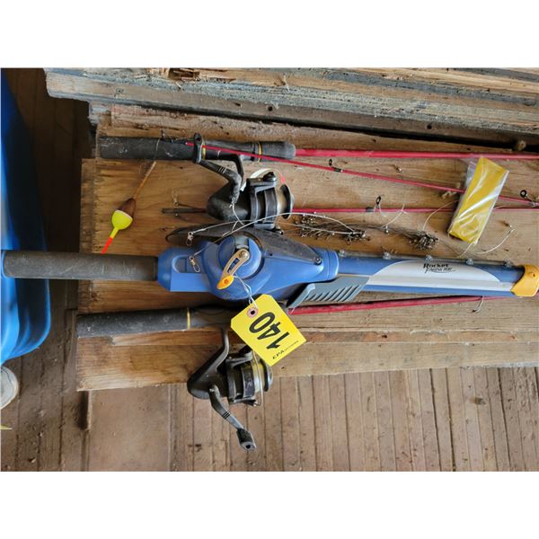 (Lots 140 & 142 are a Group Lot) 3- Fishing rods & qty of leads