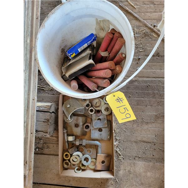 Gate hinge parts & pail of flares