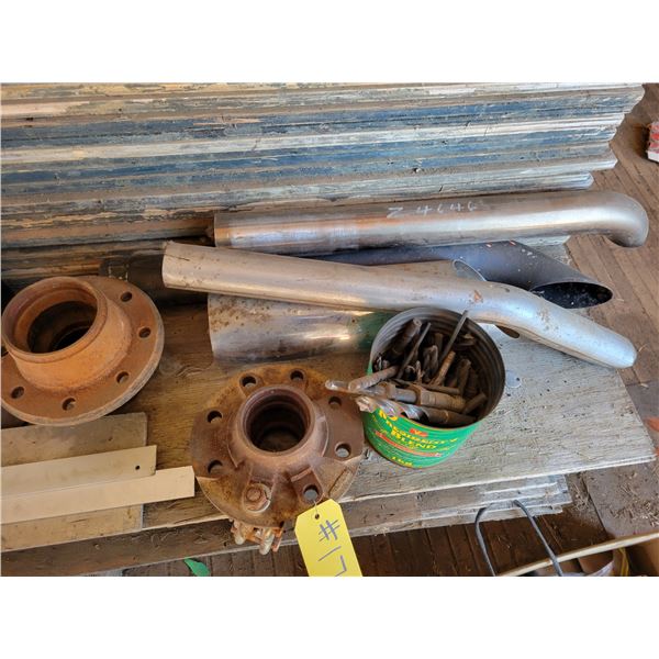 Drill bits, muffler, ext.., 2- hubs, misc. alum.