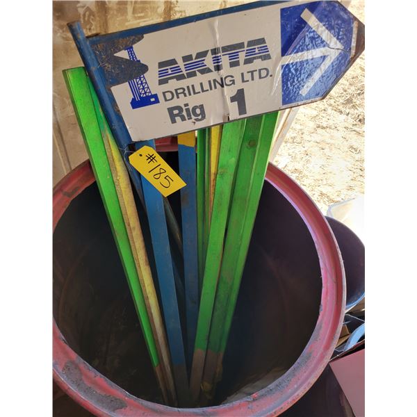 Steel barrel c/w 2- metal signs & stakes
