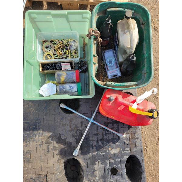 Quality bolts, tire wrench, jerry can, oils, etc.