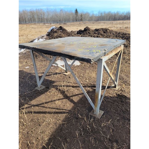 Steel frame c/w 1 1/2" plastic top, 4 ft x 4 ft