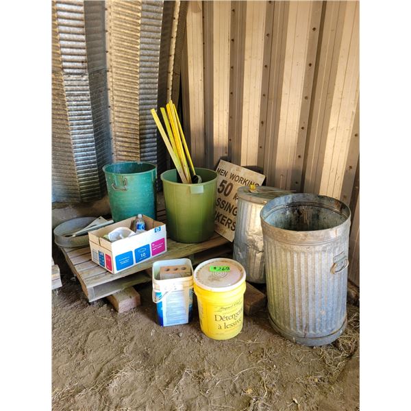 Garbage cans, stakes