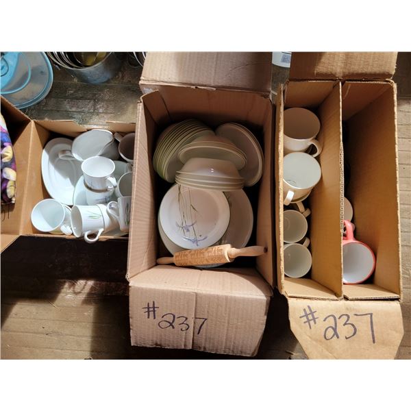 3- boxes of New dishes & mugs