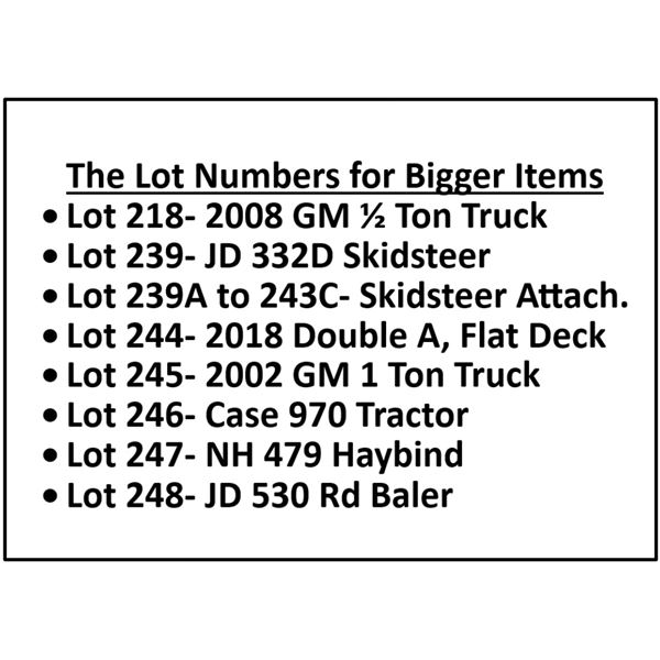 The Lot Numbers for Bigger Items