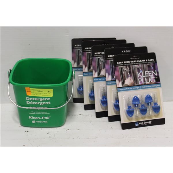 LOT OF 5 KLEEN PLUG BEER TAP PLUGS W/ BUCKET