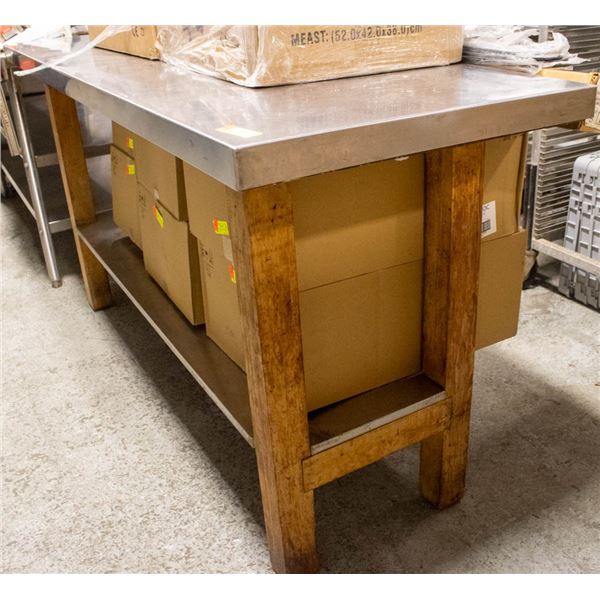 WOOD/ ST. STEEL WORK TABLE W/ UNDERMOUNT SHELF