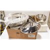 Image 1 : BOX W/ NEW ST STEEL BOWLS/ LIDDED PAN W/ 2 INSERTS