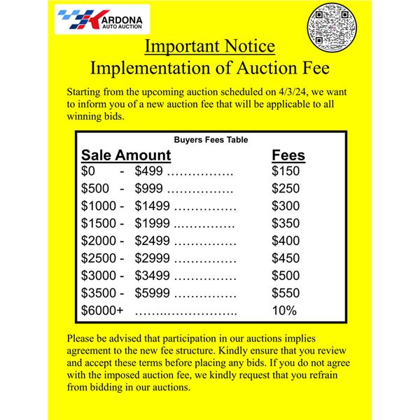 AUCTION NOTICE: NEW FEES