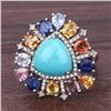 Image 2 : Turquoise Ring w/ Radiant Gemstone & Diamond Frame