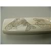Image 2 : 27" white ivory cribbage board scrimshawed with 2 fish done by Gloria Kuskawiyi from Savoonga, Alask