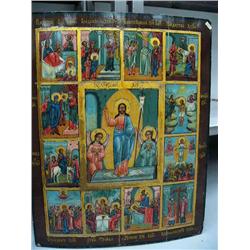 28-1/2" x 22-1/2" large Russian wood icon ca. 1840-1850 (3)