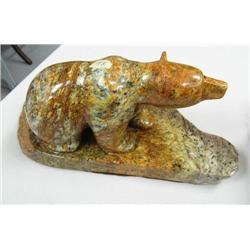 9-1/2" soapstone walking bear mounted on 14" soapstone base by Michael Scott