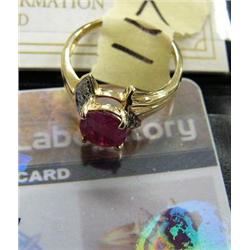 2.53 K Ruby and Diamond Ring, 14 K gold, oval shape/cut, gold wt-2.98 grams- with U.S. Gemological L