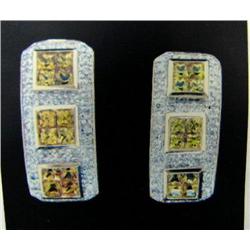 Yellow Sapphire and Diamond Earrings, 14 K yellow gold- yellow sapphires are square, faceted, approx