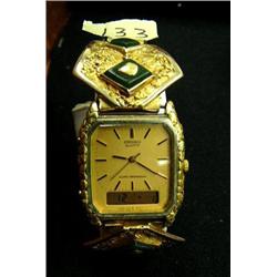 Seiko quartz gold nuggeted and jade men's watch (3)