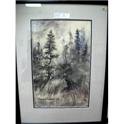 Norman Lowell 1970 original charcoal drawing-double-matted and framed, image size 18" x 12" (74)