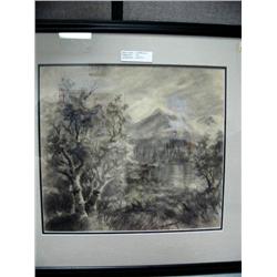 Norman Lowell original charcoal drawing 1967- image size 16-1/2" x 18", double-matted and framed (74