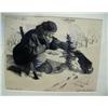 Image 1 : Stone lithograph called "Hiding the Trap" by Fred Machetanz, edition 100, image size 14-1/2" x 18-1/