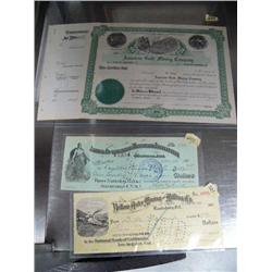 Lot of 3 items: American Gold Mining Co. stock certificate, Arizona Cooperative Mercantile Instituti