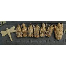 Lot of 8 carved Netsuke- bone or ivory (?)
