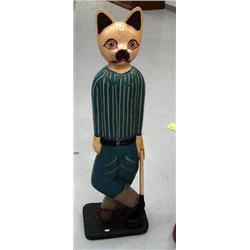 hand carved wood golfing cat 39" tall