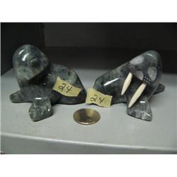 Lot of 2 soapstone walruses done by Paniptchuk