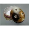 Image 4 : Round jewelry box/needle kit made from beads, animal hide, seal skin, bark, fur- approx. 5-1/2" diam