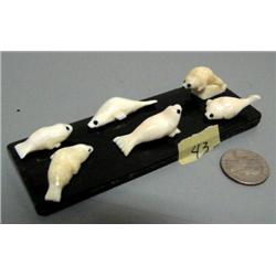 Set of 6 carved ivory seals on baleen done by Thomas Pushruk when 80 years old from King Island- bal