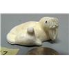 Image 2 : Carved ivory mother and baby walrus with inset baleen eyes by Jamie Oozeva- 2-1/8" and 1" tall