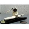 Image 1 : Carved ivory hunter in kayak with stone face mounted on baleen- baleen base is 4-3/4" x 1-1/2", figu