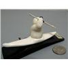 Image 3 : Carved ivory hunter in kayak with stone face mounted on baleen- baleen base is 4-3/4" x 1-1/2", figu