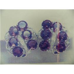 Amethyst and Diamond Earrings, 14 K white gold- Amethyst are round, faceted, approx. 9.00 carats, tr