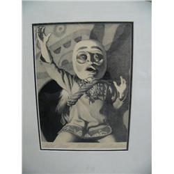 Stone lithograph edition of 100 "Chilkoot Dancer" by Fred Machetanz image size 11-1/2" x 8-1/2"- ope