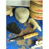 Image 6 : Very interesting lot of: 6 baskets, whale vertebrae, ivory chunk necklace, 11-1/2" cast totem, 5-1/2