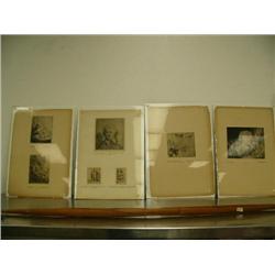 Lot of 4 early wood engravings- one a portrait of Rembrandt (3)