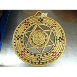 Hooper Bay grass tray 8-1/2" decorated with dyed seal gut (3)
