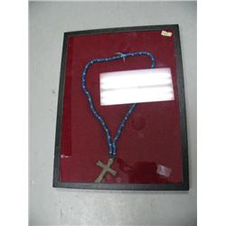 Jesuit brass Friendship or Trade Cross strung on an old leather lace with old Hudson Bay beads, old 