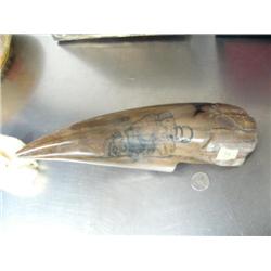 12" mammoth ivory tusk tip- beautifully scrimshawed with 2 mammoths (3)