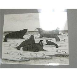 CHOICE on 3 Original pen and ink by Peter K. Omedelena from Teller Mission, Alaska image size 7-1/2"
