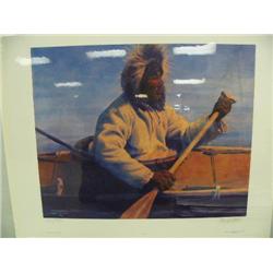 CHOICE on 5 signed and numbered Fred Machetanz prints: "Kayak Man", 835 of 950, 20" x 24-3/4" (500)