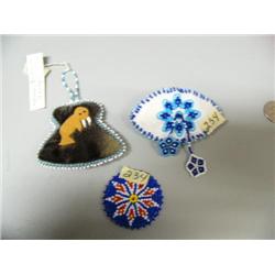 Lot of 3 beaded pieces- 2 hair adornments and 1 seal skin tassel-like piece