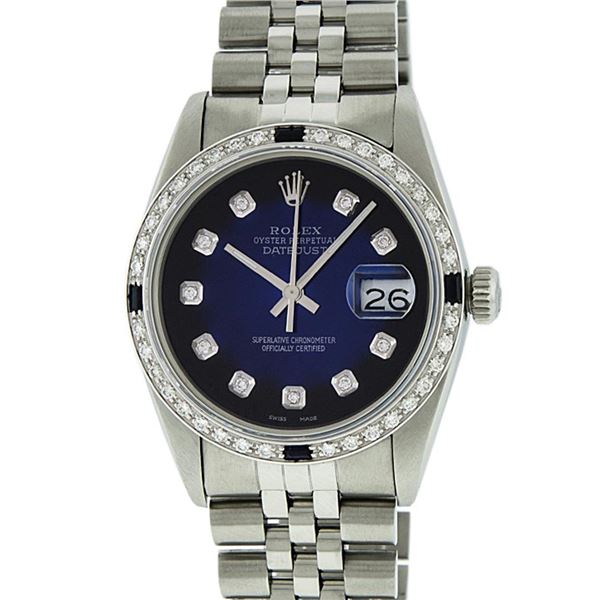 Rolex 36MM Stainless Steel Blue Vignette Diamond & Sapphire Datejust Wristwatch